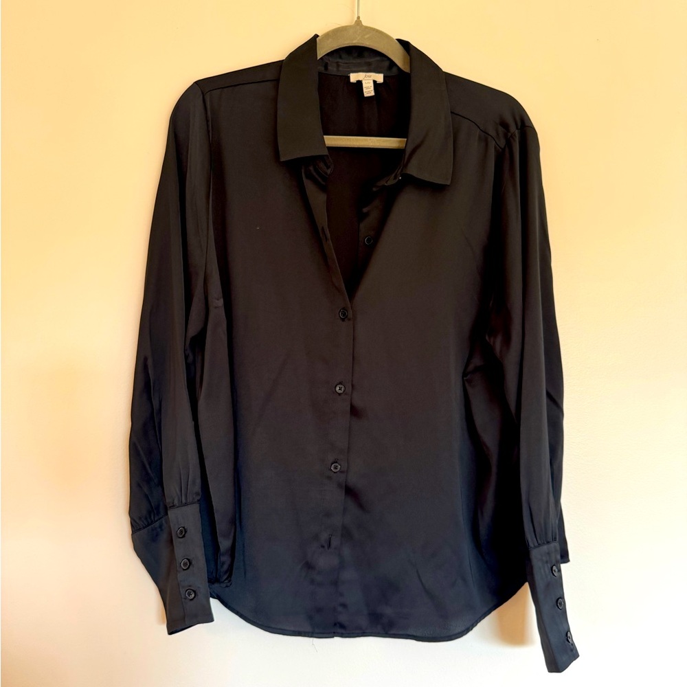 Joie Black Satin Women’s Button Down Shirt Size Large